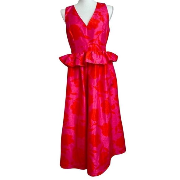 NWT Kate Spade X Target Rose Peplum Ruffle Waist Midi Dress Pink Red - Picture 4 of 7